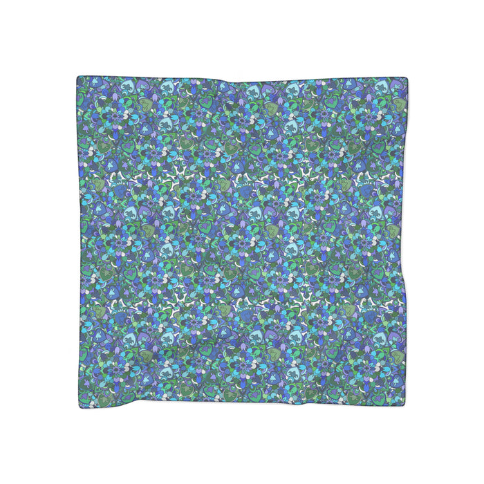 Blue Mandala Flower Light Scarf — Floral Patterned Wrap