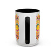A vibrant and colorful mandala art mug with intricate floral design
