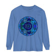 Dark blue and green mandala long sleeve t-shirt with intricate design