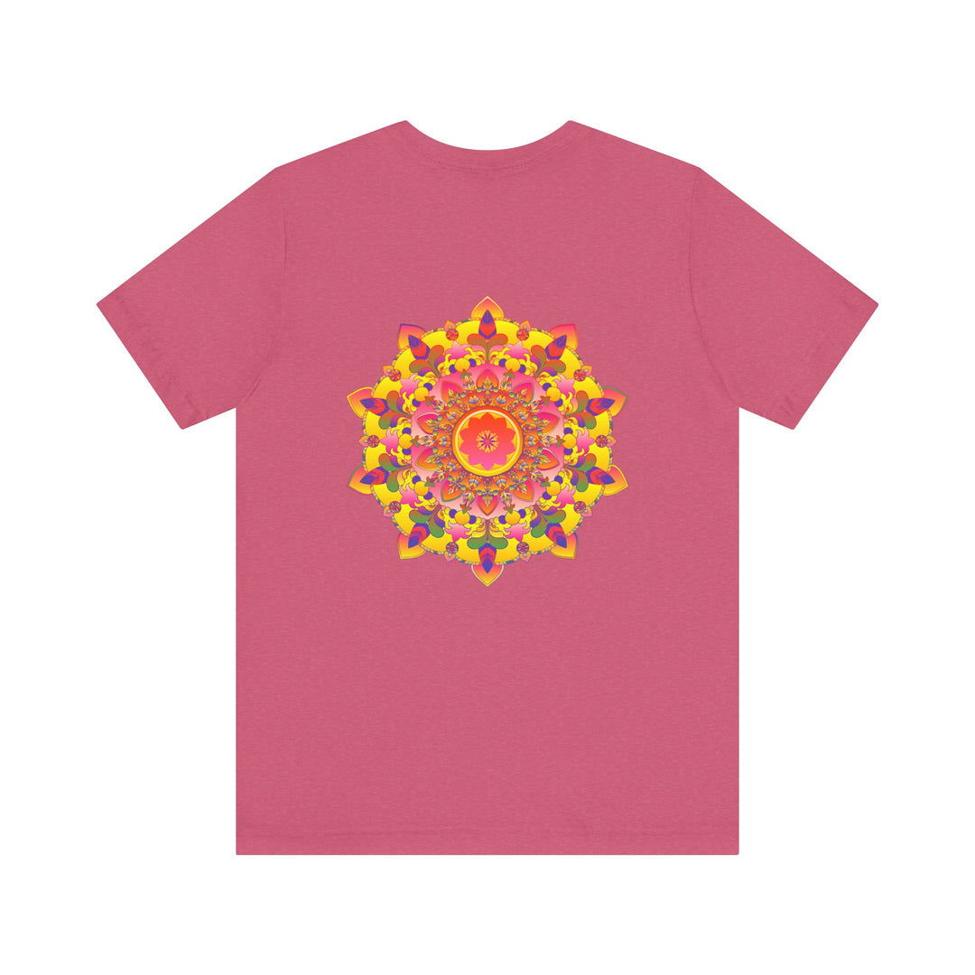 A close-up image of a vibrant mandala tee featuring intricate spiritual designs, symbolizing peace and harmony