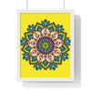 A beautifully intricate yellow mandala art poster, perfect for mindfulness and yoga practice, hand-drawn and framed vertically