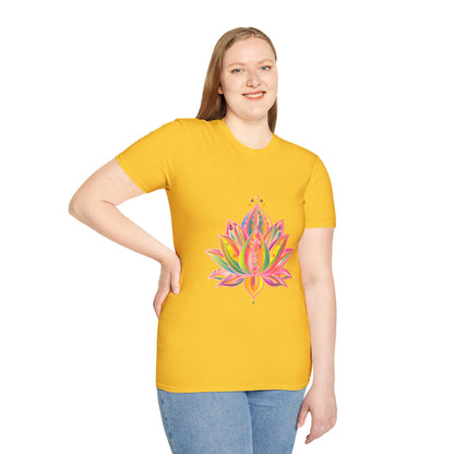 Unique hand-drawn Lotus Mandala Unisex T-Shirt by Blululi, featuring intricate design