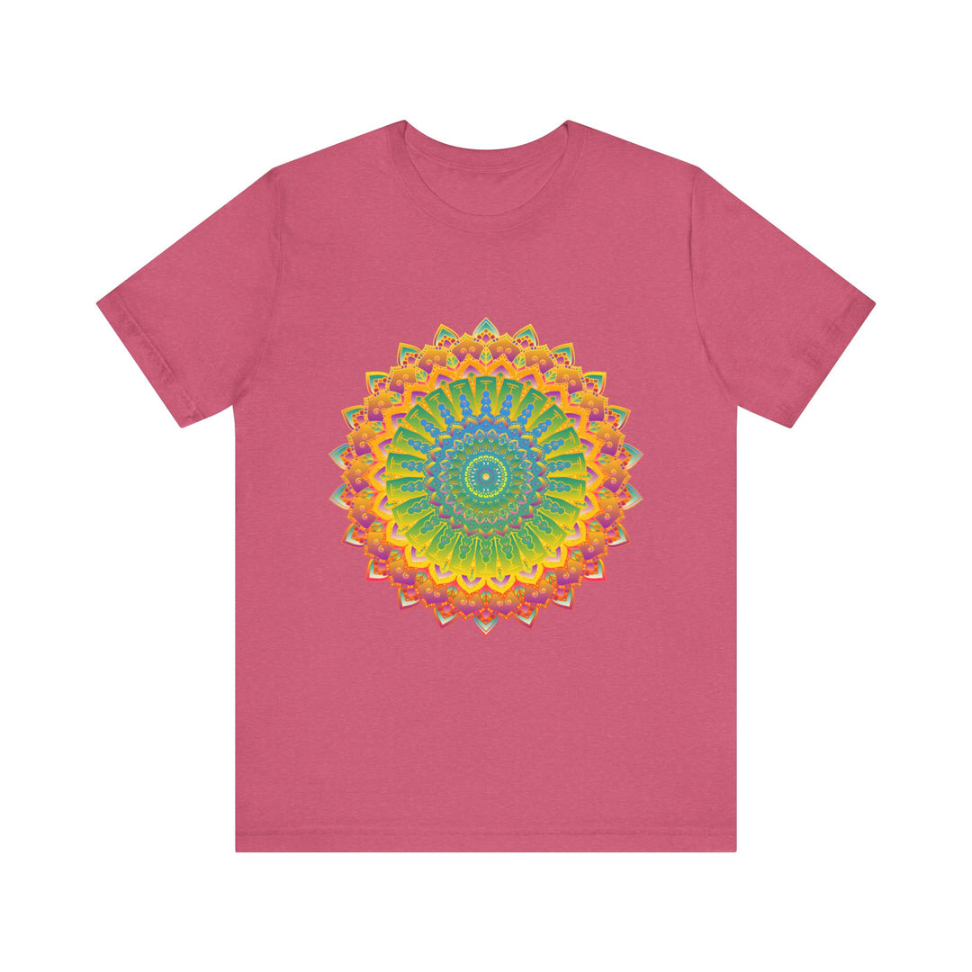 A close-up image of a vibrant mandala tee featuring intricate and detailed art and design, perfect for adding a pop of color and style to any outfit