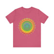 A close-up image of a vibrant mandala tee featuring intricate and detailed art and design, perfect for adding a pop of color and style to any outfit