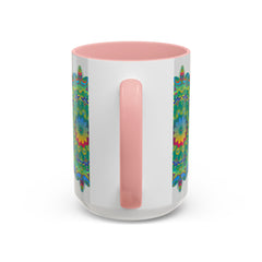 Vibrant and intricate floral mandala art design on a ceramic mug