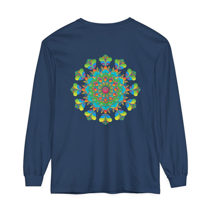 Colorful and vibrant long sleeve tie dye t-shirt with intricate mandala design