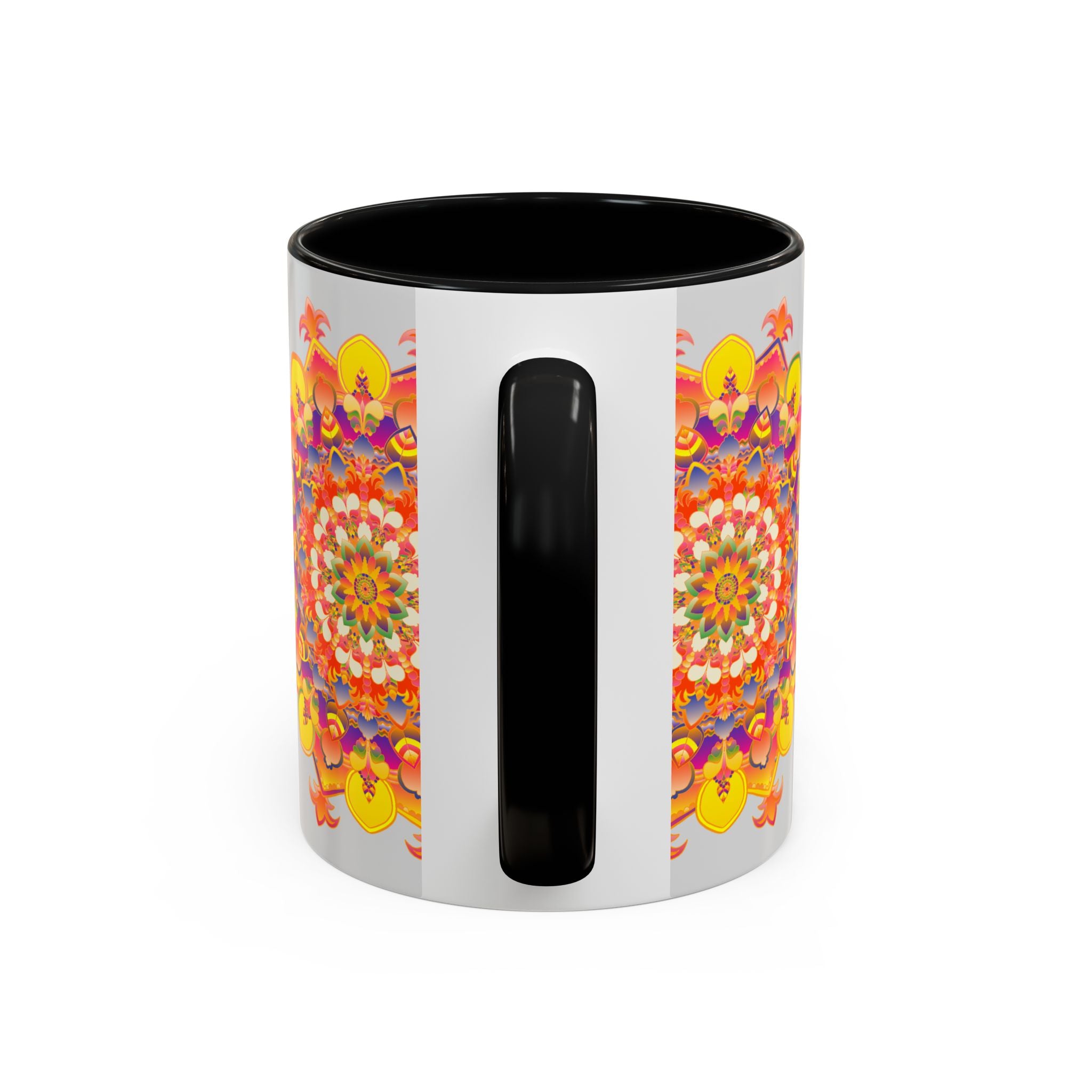 Vibrant and colorful mandala mug featuring intricate and detailed artwork