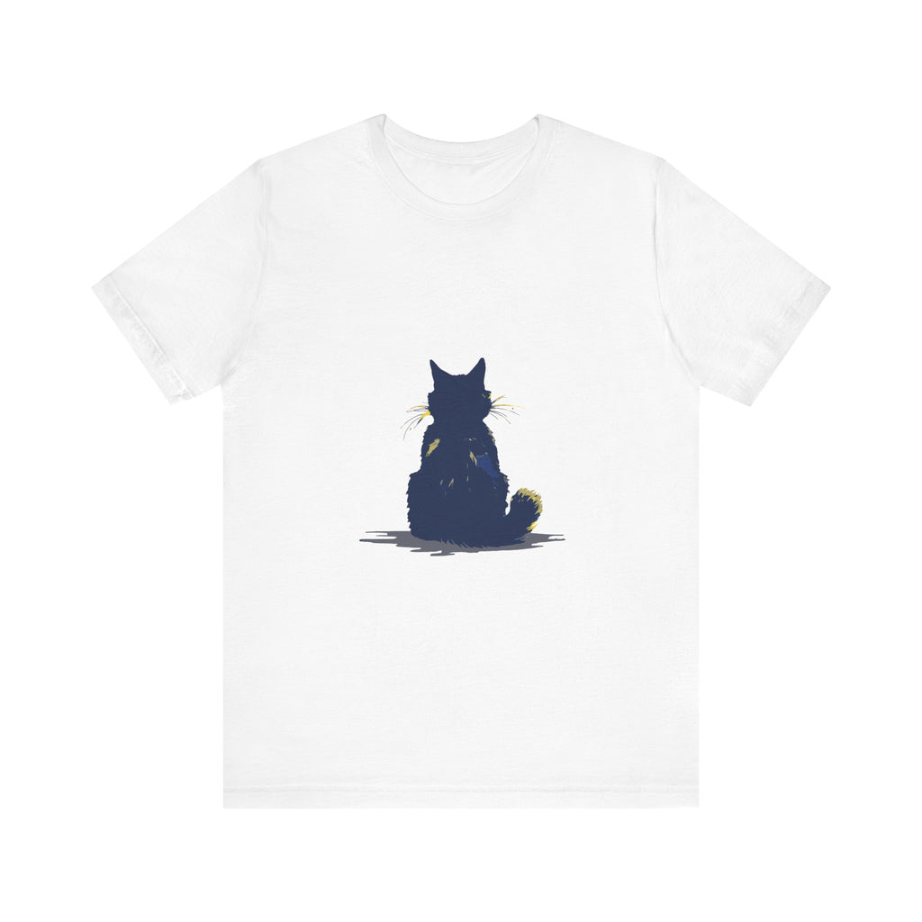 Black Cat Mystery T-Shirt - Simple & Cool: A black t-shirt featuring a mysterious black cat design, perfect for casual and stylish everyday wear