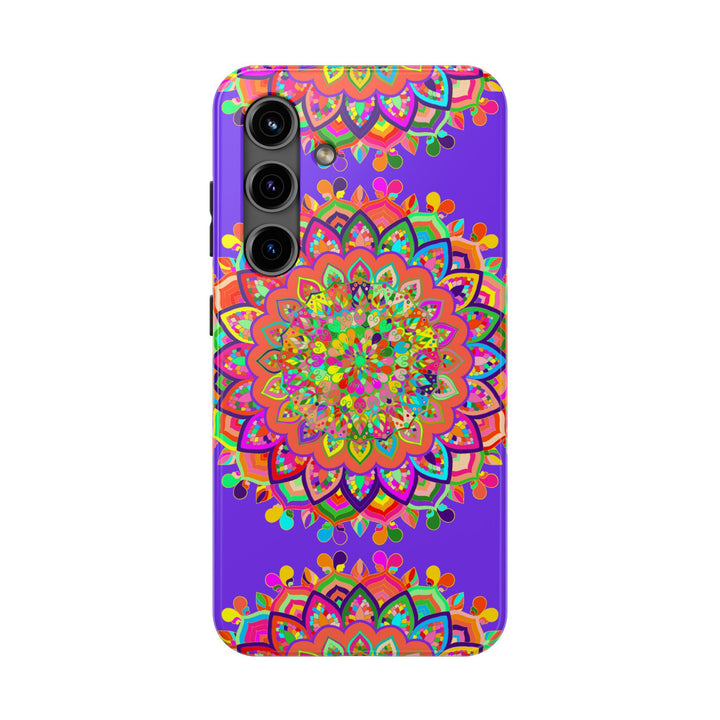 A detailed hand-drawn purple mandala art phone case for smartphone protection