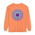 Colorful and intricate Psychedelic Mandala Long Sleeve T-Shirt design on black fabric