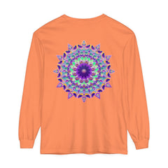 Colorful and intricate Psychedelic Mandala Long Sleeve T-Shirt design on black fabric