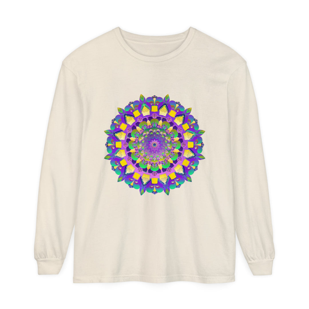 Vibrant Mandala Unisex Long Sleeve T-Shirt featuring a colorful, intricate mandala design