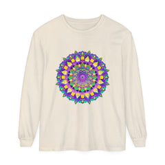 Vibrant Mandala Unisex Long Sleeve T-Shirt featuring a colorful, intricate mandala design