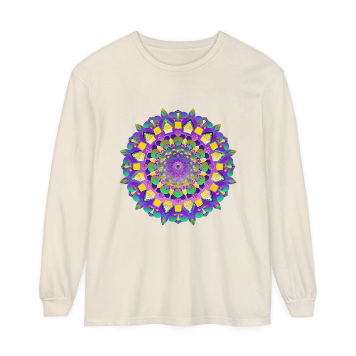 Vibrant Mandala Unisex Long Sleeve T-Shirt featuring a colorful, intricate mandala design