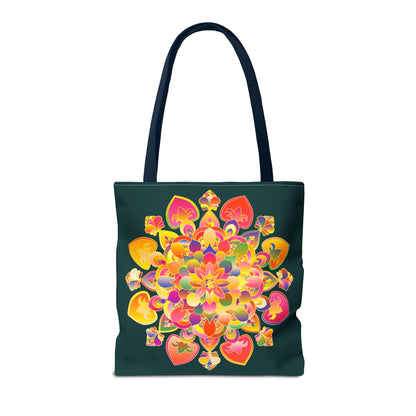 Colorful mandala lotus tote bag with intricate floral pattern and spacious interior