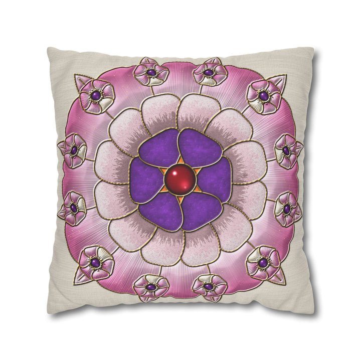 Pink Purple Mandala Flower Square Pillowcase by Blululi
