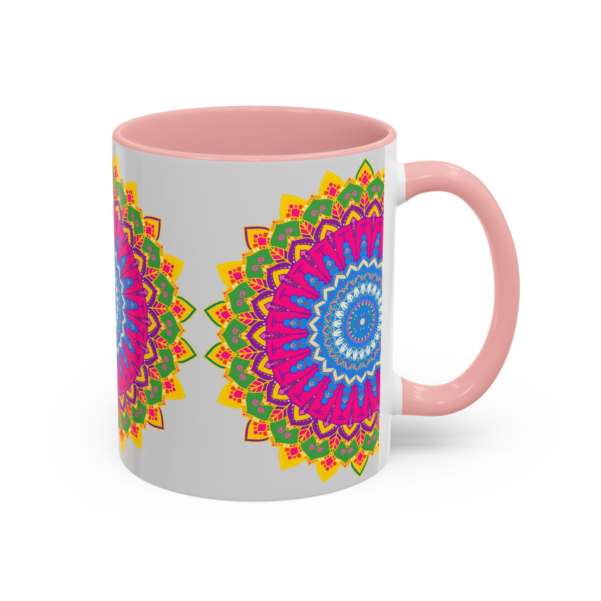 Colorful mandala art mug with intricate geometric design and vibrant colors