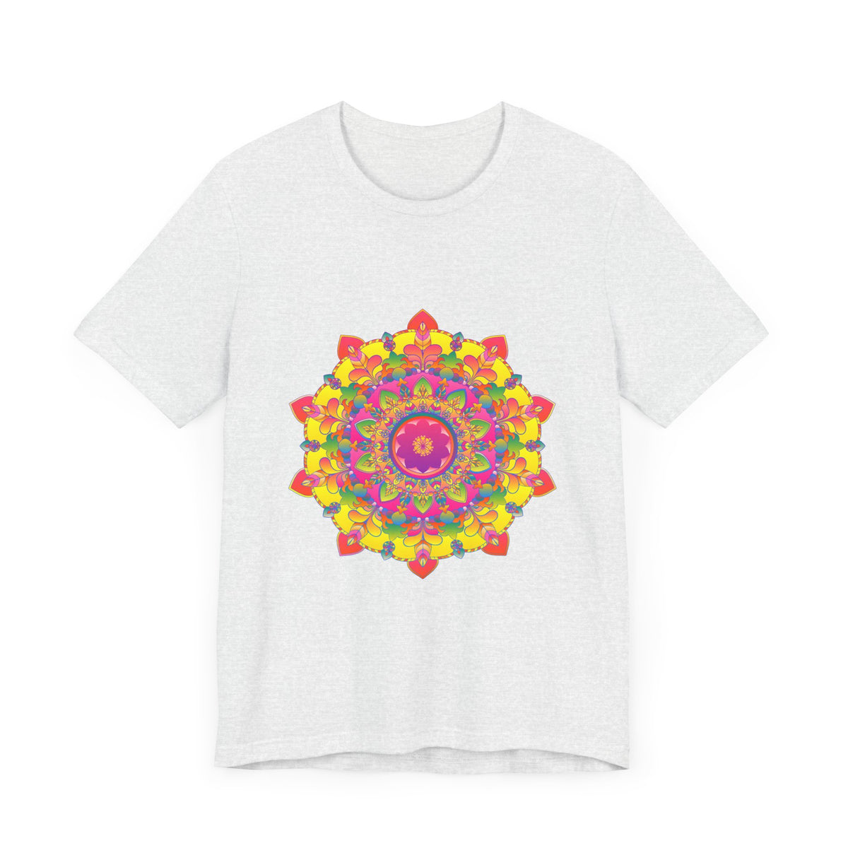 Vibrant Mandala Tee featuring a colorful and intricate floral design, perfect for adding a pop of color to your wardrobe