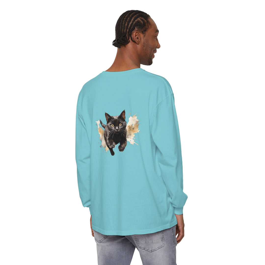 Black Cat Watercolor Print Unisex T-Shirt featuring a vibrant and detailed watercolor illustration of a black cat on a comfortable and stylish unisex t-shirt