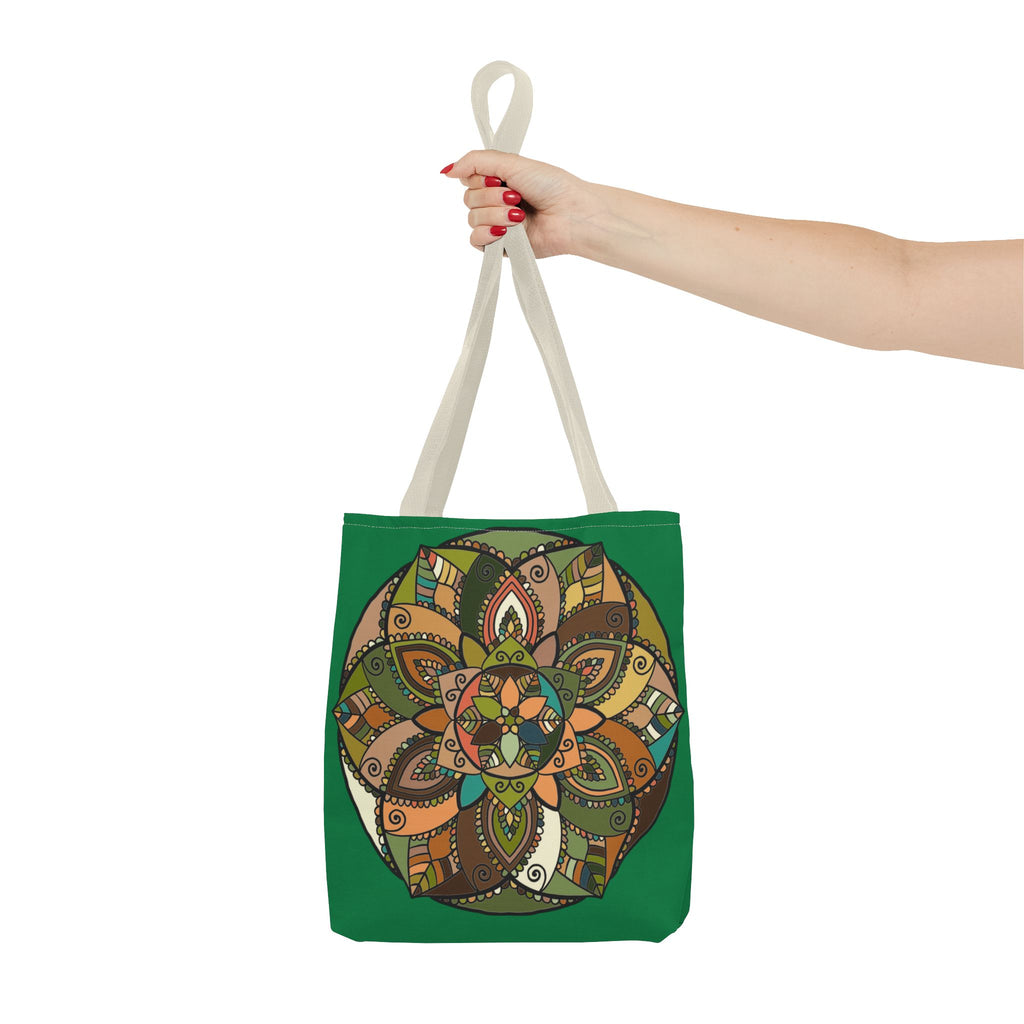 Boho Mandala Tote Bag — Green Floral Pattern AOP Shopper