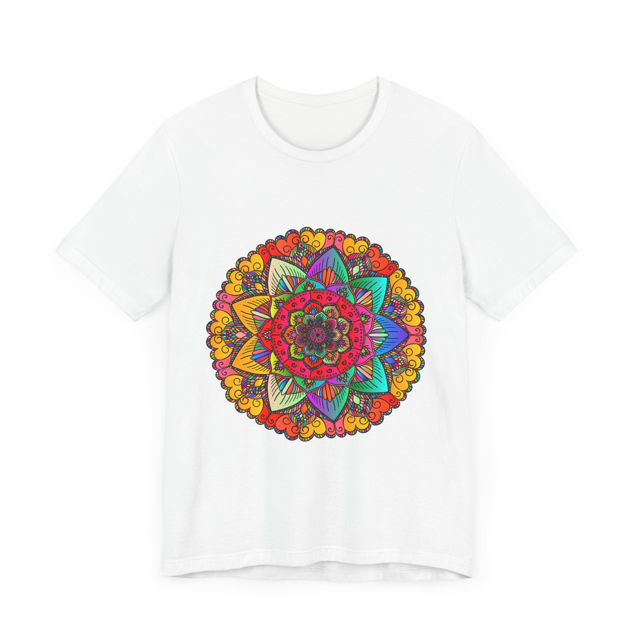 Vibrant Mandala Tee with Red and Pink Spiritual Design