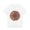 Vibrant Mandala Tee with Red and Pink Spiritual Design