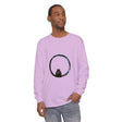 A close-up image of a Mystifying Sphere Unisex Long Sleeve T-Shirt with intricate and mesmerizing design patterns in black and white colors