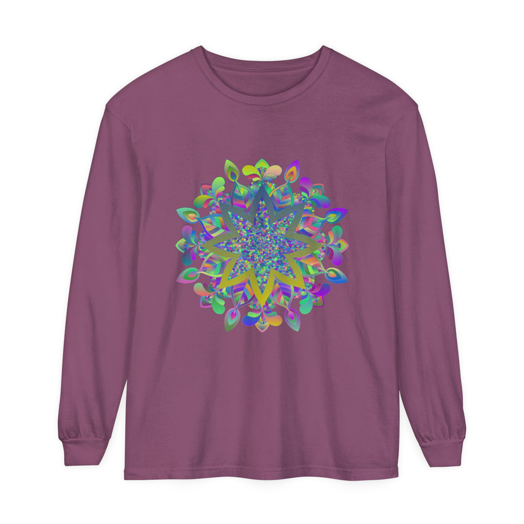 Vibrant and intricate mandala design long sleeve unisex t-shirt in various colors