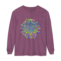 Vibrant and intricate mandala design long sleeve unisex t-shirt in various colors