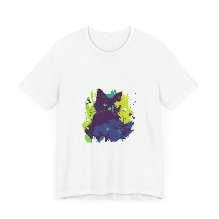 Black Cat Mystery - Abstract T-Shirt featuring a striking black cat design on a high-quality, comfortable tee