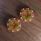 Floor cushion with Christmas mandala art in hand-drawn tufted design