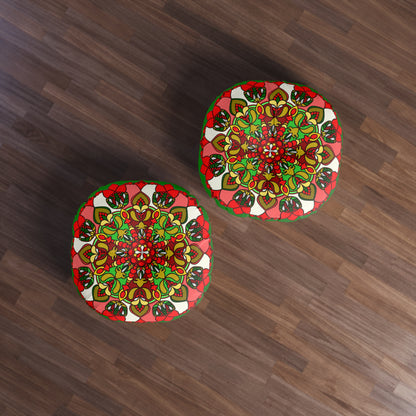 Floor cushion with Christmas mandala art in hand-drawn tufted design