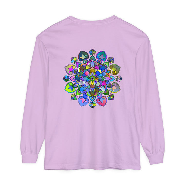 Colorful and intricate mandala design on a comfortable long sleeve t-shirt