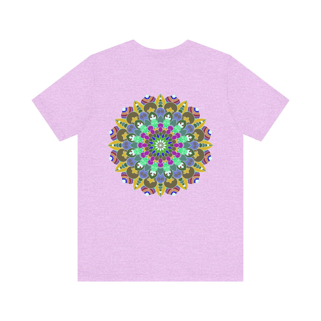 A vibrant and colorful mandala tee featuring intricate spiritual designs for promoting peace and harmony