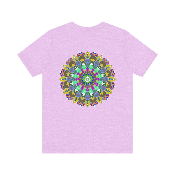 A vibrant and colorful mandala tee featuring intricate spiritual designs for promoting peace and harmony