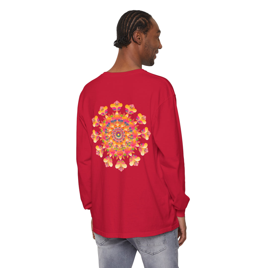 Colorful and intricate mandala design long sleeve t-shirt, suitable for both men and women