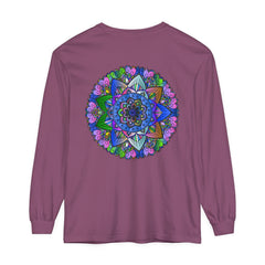 Colorful and intricate mandala design long sleeve unisex t-shirt in vibrant hues