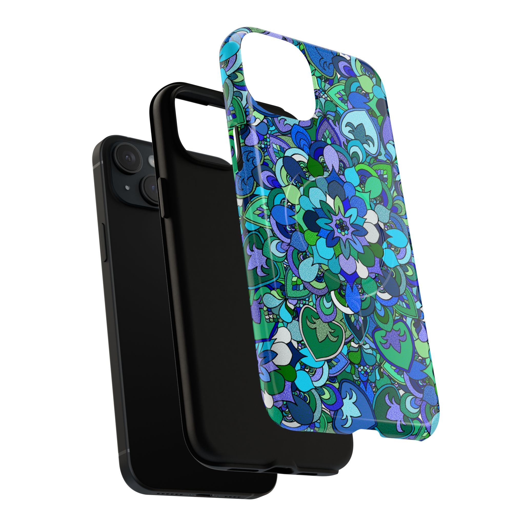 Floral Mandala Tough Magnetic Phone Case — Blue Green Pattern