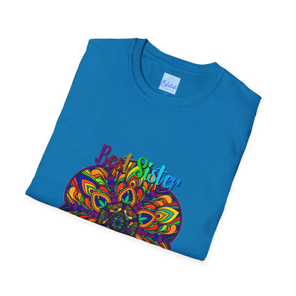 Colorful mandala art gift for sister unisex softstyle t-shirt with hand-drawn design