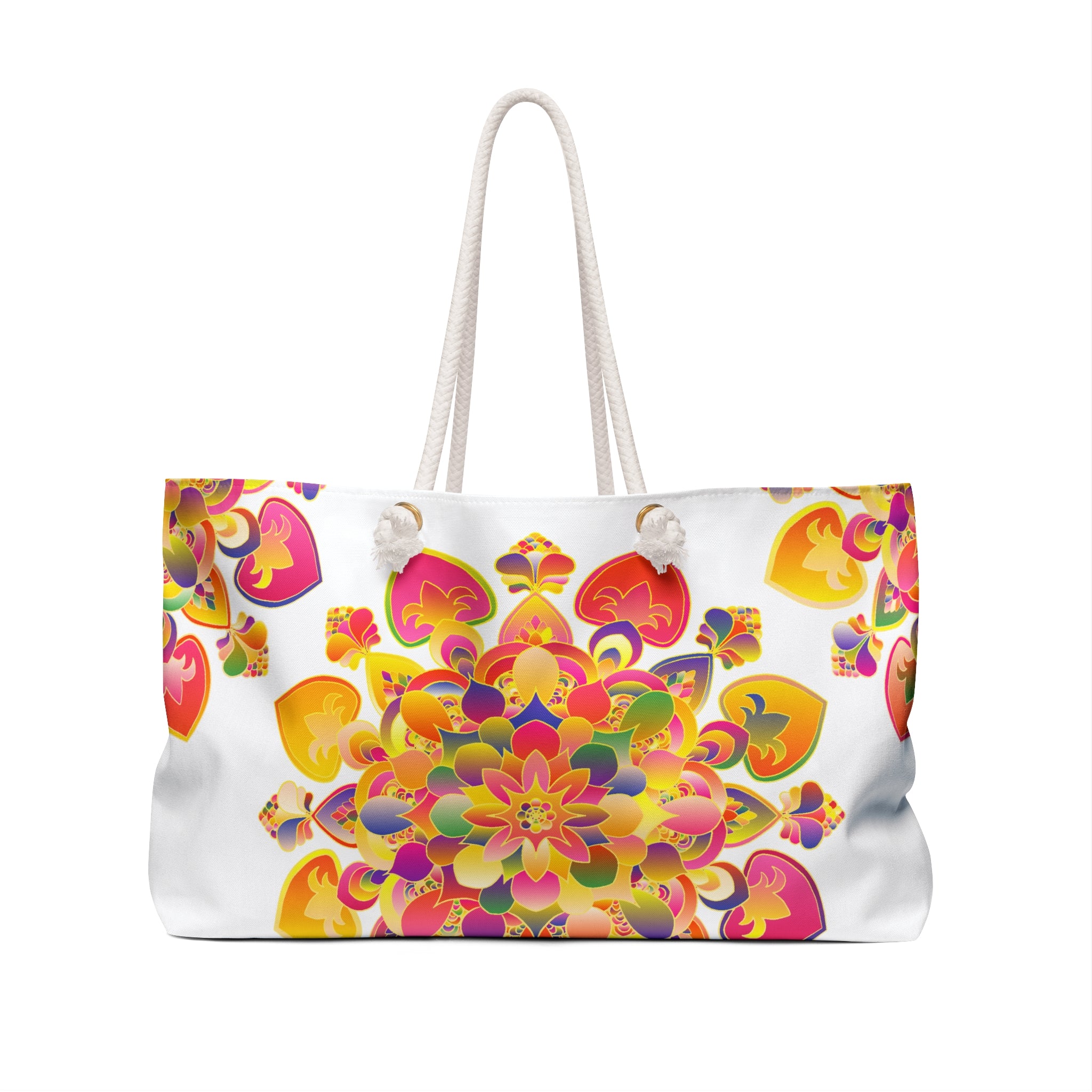 Wochenendtasche mit floralem Mandala-Motiv und fröhlichen Herz-Akzenten