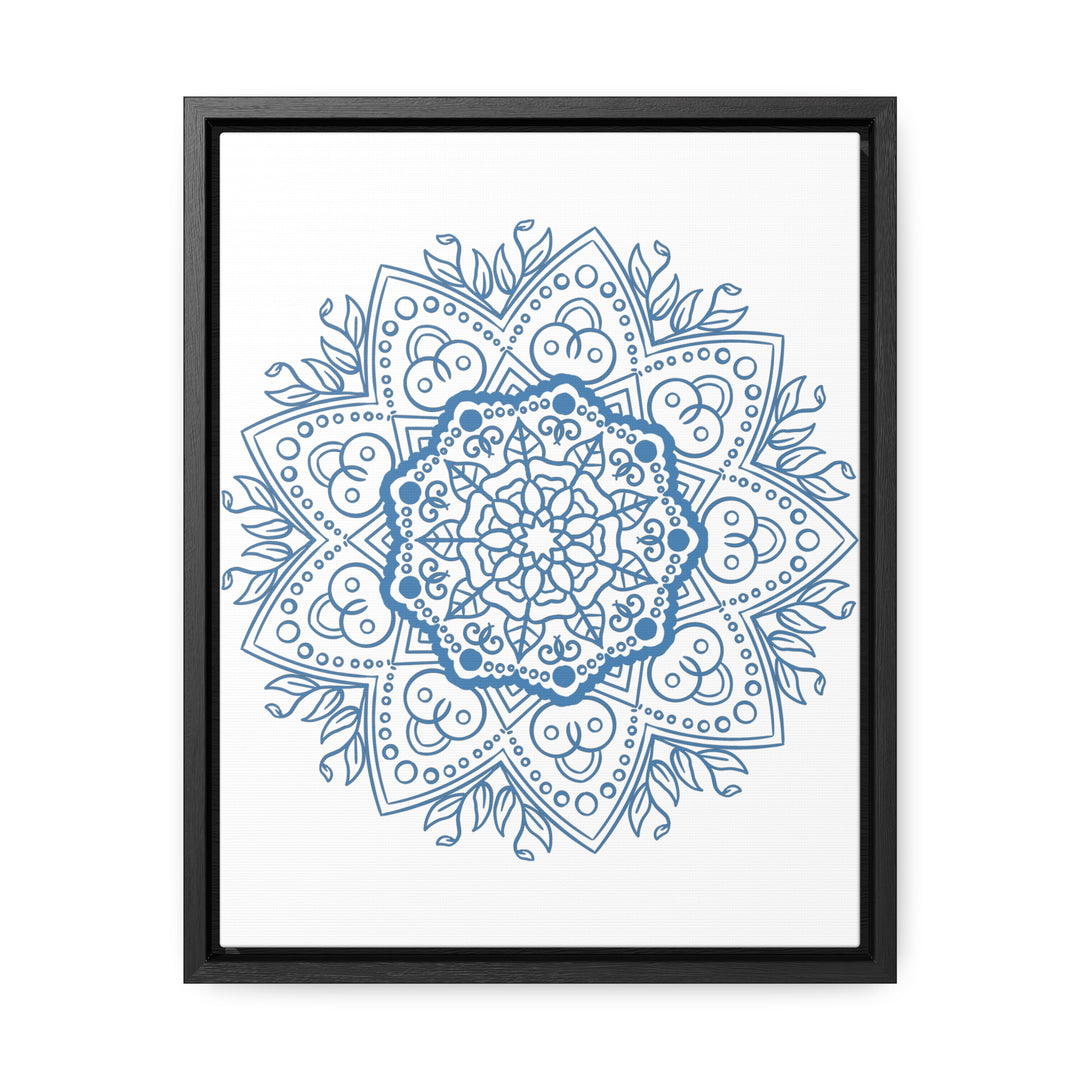 Handmade steel blue mandala design wall art on gallery canvas wraps in vertical frame