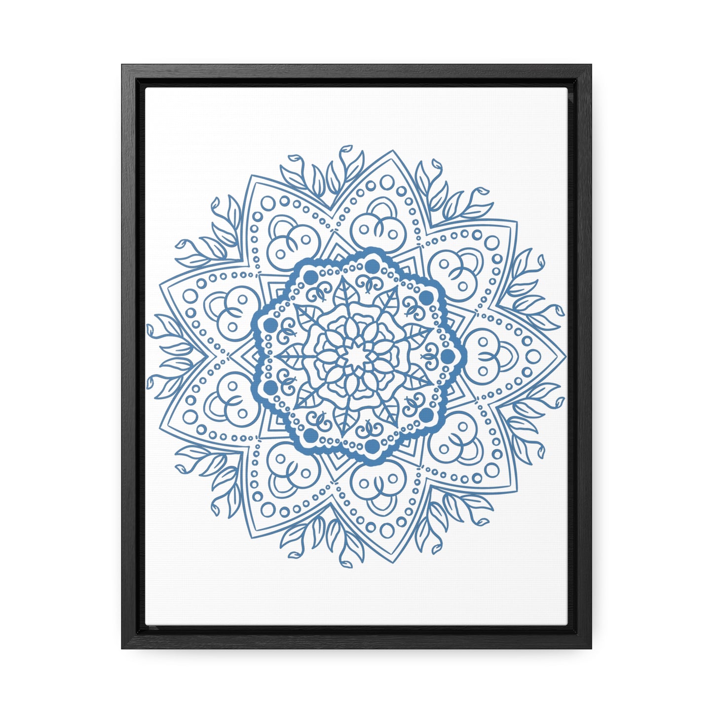 Handmade steel blue mandala design wall art on gallery canvas wraps in vertical frame