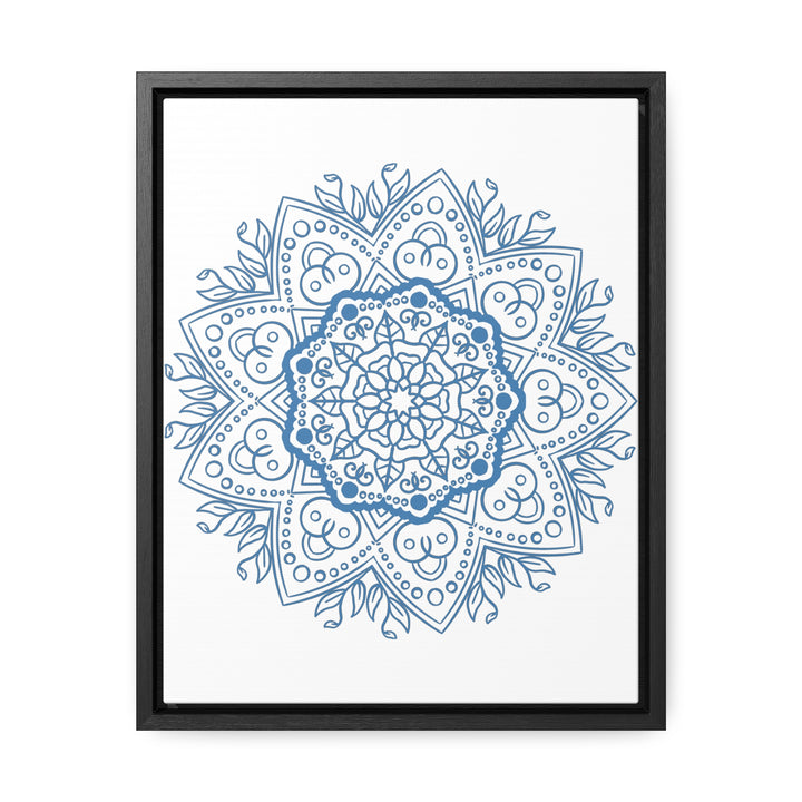 Handmade steel blue mandala design wall art on gallery canvas wraps in vertical frame