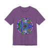 Vibrant and intricately designed mandala art t-shirt with a colorful pattern