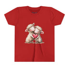 Youth Tee - Cartoon Sheeps Hugging Heart, Cute and Lovely Design