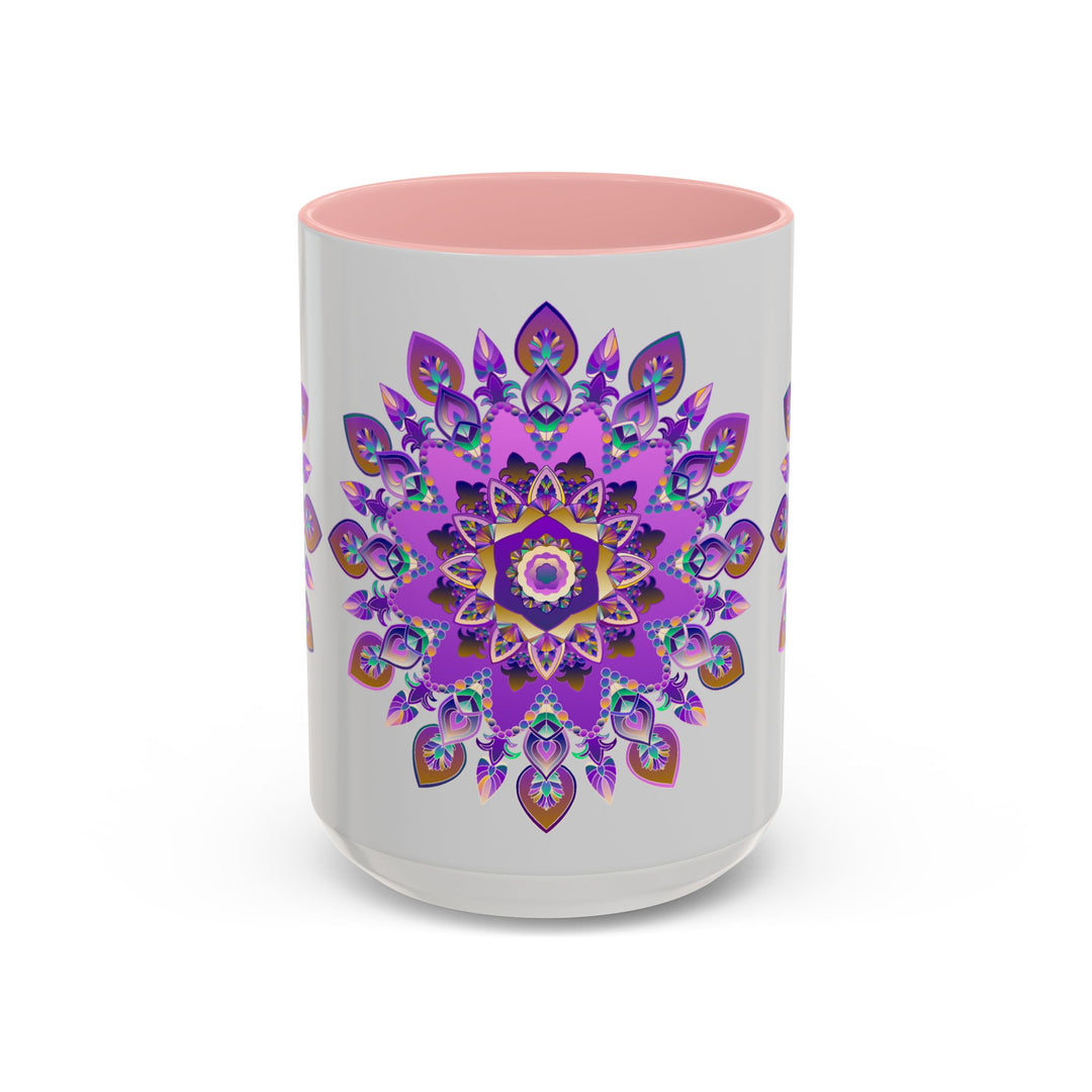  Unique mug with a detailed purple and gold mandala illustration 