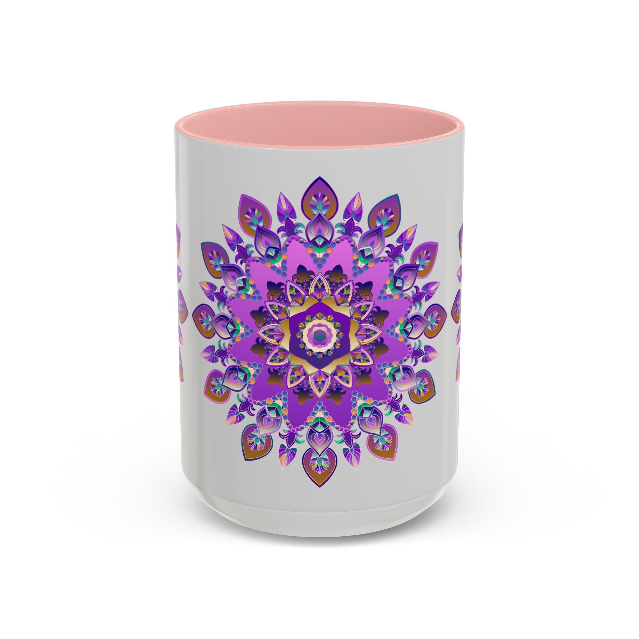  Unique mug with a detailed purple and gold mandala illustration 