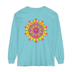Colorful long sleeve t-shirt featuring a vibrant mandala design