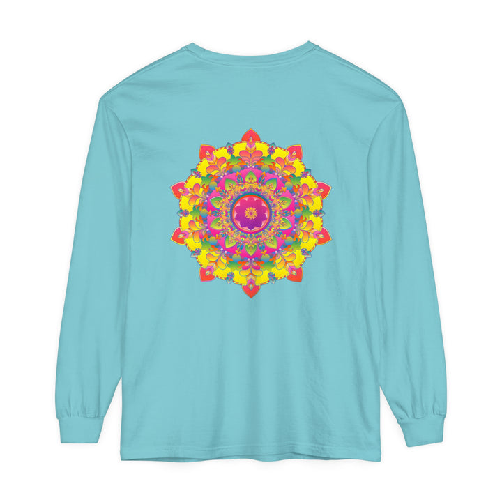 Colorful long sleeve t-shirt featuring a vibrant mandala design