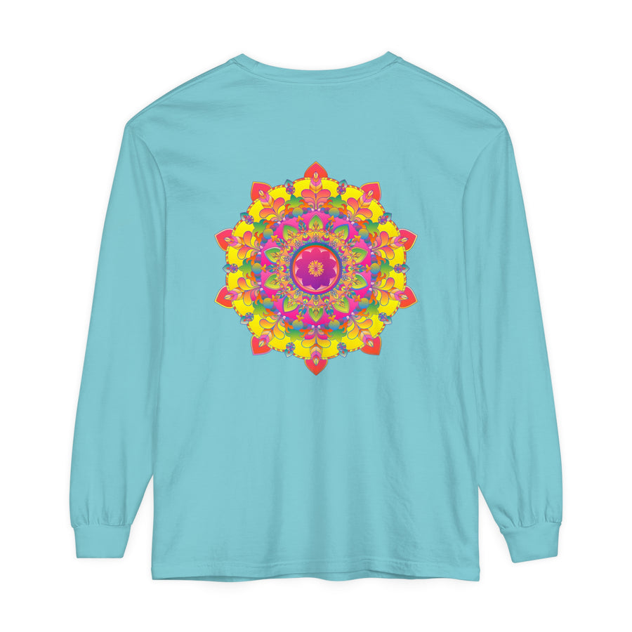 Colorful long sleeve t-shirt featuring a vibrant mandala design